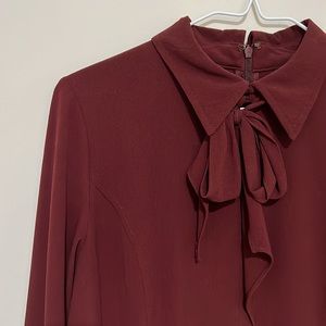 Maroon “Hamilton-type” dress, with long sleeves & collared neck, women’s size S